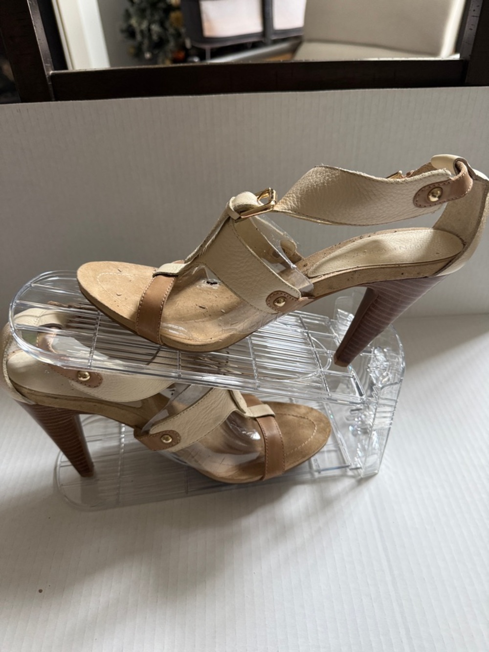 Nine West Two-Tone Beige and Tan Strappy High Heels